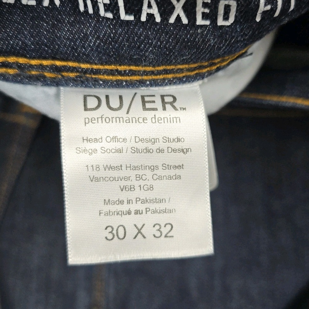 DUER Du/er Jeans Mens 30x32 L2X Relaxed Taper‎ Fit Dark Wash Stretch Denim - Picture 4 of 9